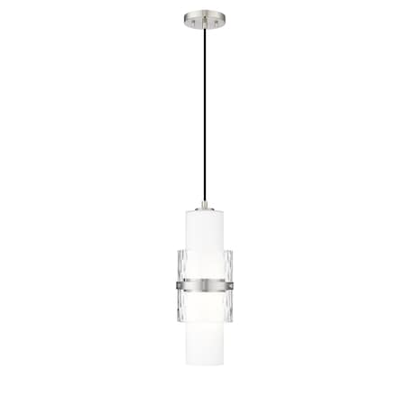 Z-Lite Cayden Pendant, 1-Light, 6.5 In.W x 16.75 In.H, Brushed Nickel/Clear + Etched Opal 1946P-BN